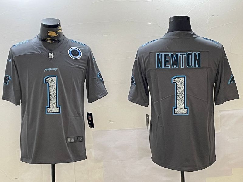 Men Carolina Panthers #1 Newton Grey 2024 Nike Olive Salute To Service Limited NFL Jersey style 1